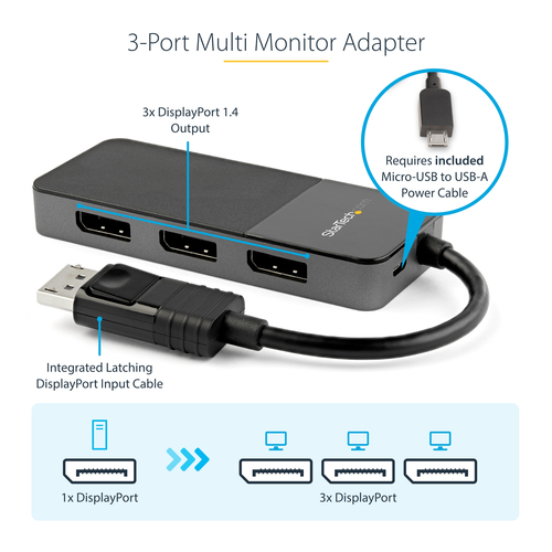 StarTech.com 3-Port DisplayPort 1.4 Splitter, DisplayPort to 3x DP Multi-Monitor Adapter, Triple 4K Computer MST Hub, USB Bus-Powered - Windows Only – image 9