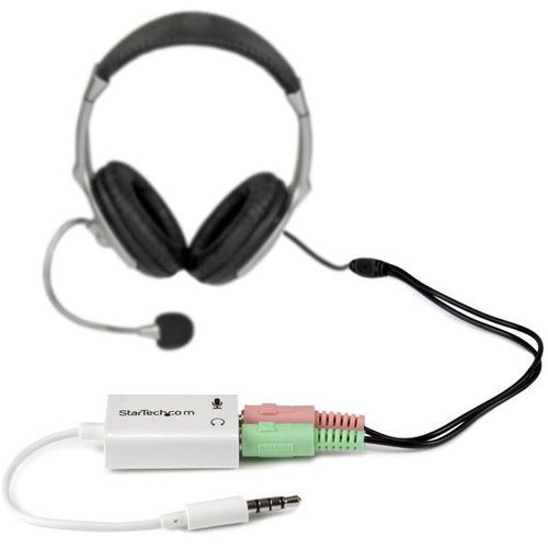 StarTech.com Adaptador de Auriculares con Micrófono Mini-Jack 3,5mm 4 pines a Conectores de Auriculares y de Micrófono - M a 2xH Blanco