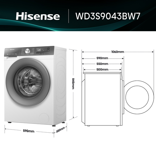 Hisense WD3S9043BW7 washer dryer Freestanding Front-load White – image 2
