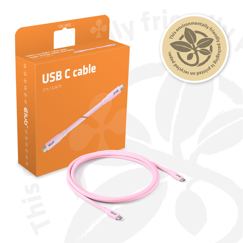 Club3D Lifestyle USB-C Kabel PD 240W,20Gbps 2m roze St/St retail, afbeelding 7