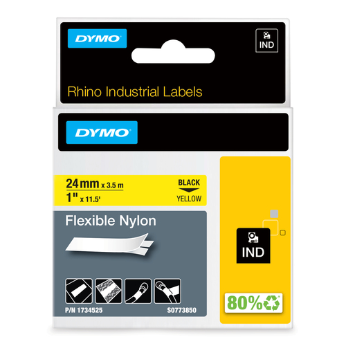 RHINO 1 YELLOW FLEX NYLON LABEL- 25MM
