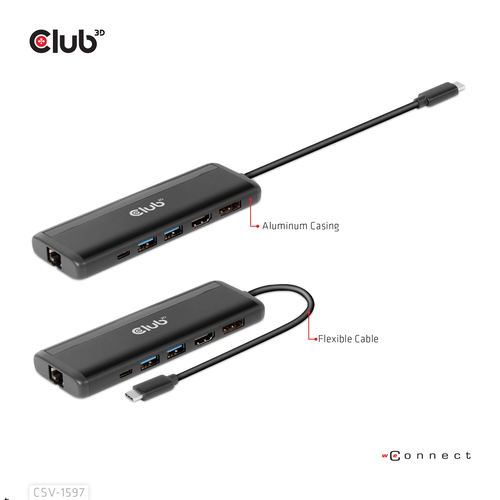 CLUB3D USB Gen 1 Type-C 8-in-1 MST Dual 4K60Hz Display Travel Dock – image 6