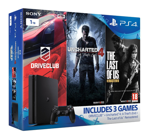 Sony Interactive Entertainment PlayStation 4 Slim 1TB + DriveClub, Uncharted 4: A Thief’s End, The Last of Us Remastered