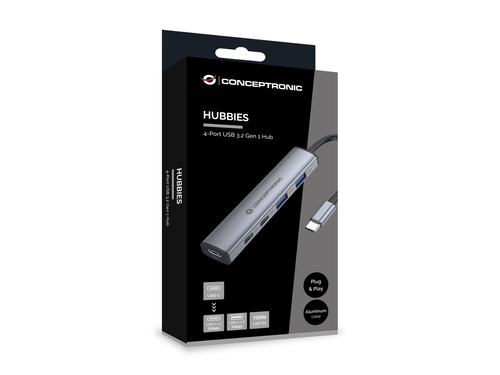 Conceptronic HUBBIES22G 4-Port USB 3.2 Gen 1 Hub, 2 x USB-C & 2 x USB-A Ports, 5Gbps, USB-C PD – image 6