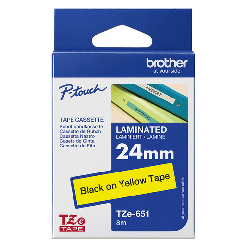 Brother PTouch Tze 8m Tape 24mm Black & Yellow - Tze 651 - image 3