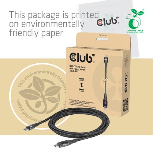CLUB3D Veilige USB-C®-kabel met vermogensmeter, 240 W, geen dataoverdracht, 2 m, afbeelding 10