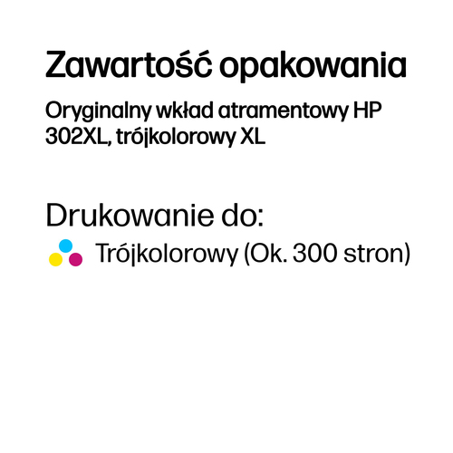 Oryginalny tusz wkład HP 302 XL Tri-Colour F6U67AE