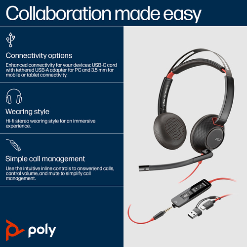 Poly Blackwire 5220 Stereo USB-A Headset 8X231A6 - image 2