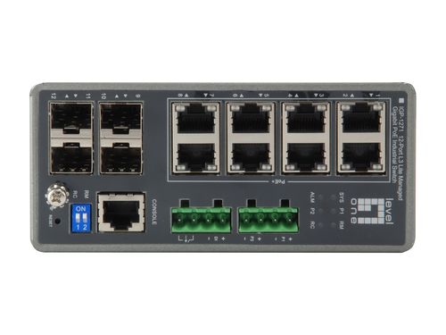 LevelOne TURING 12-Port L3 Lite Managed Gigabit Industrial Switch, 8 PoE Outputs – image 2
