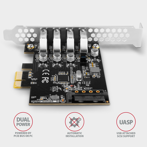 AXAGON SuperSpeed 4  USB-A 5 Gbps externe Ports PCIe-Karte – Foto 5 von 7