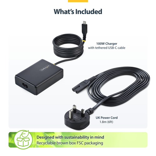 StarTech.com 100W USB-C Laptop Charger with 1.5m Tethered USB-C Cable, Power Adapter Brick for Dell, XPS, HP ProBook, MacBook Pro, Microsoft Surface Pro – image 8