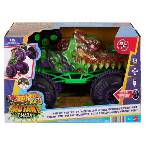 Hot Wheels Monster Trucks Mutant Chaos Wreckin’ Wolf RC, Battery-Powered Remote-Control Toy – image 6