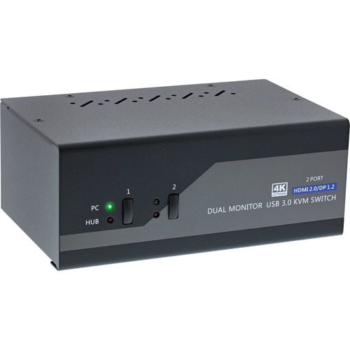 InLine KVM Desktop Switch, 2-port, Dual Monitor, DP+HDMI, 4K, USB 3.0, Audio