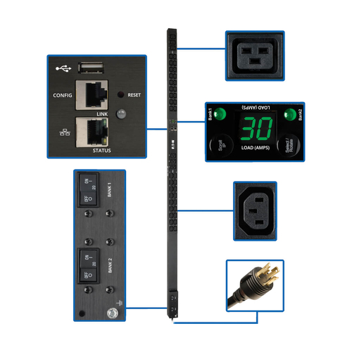 PDU Tripp Lite Monofásico Monitoreable 5.5kW Interfaz LX Tomacorrientes 208V/230V L6-30P Cable 3.05m - PDUMNV30HV2LX