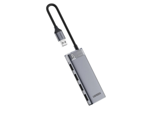 HUB USB-A 32 Gen1 4 EN 1 4 Puertos USB-A 5Gbps Carcasa ABS PC Soporta OTG Luz Indicadora LED Cable de Nylon Trenzado de 20cm Mas de 20000 flexiones Interfaz Niquelada Color Gris Metalizado 15548 - 15548