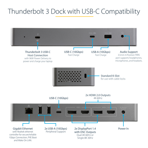 StarTech.com USB C Docking Station for Macbook Pro/Air-M1/M2/M3/M4, Thunderbolt Compatible, HDMI/DisplayPort, Dual 4K – image 8