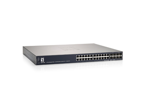 LevelOne 20 GE PoE-Plus + 4 GE PoE-Plus Combo SFP + 4 10GE SFP-Plus L2-Plus Managed Switch, 185W