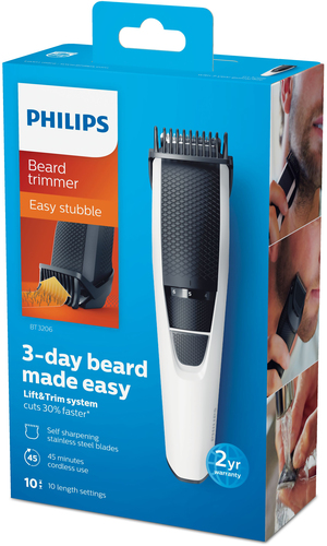 Philips Unisex Series 3000 Beard & Stubble Trimmer w/ Stainless Steel Blades BT3206/13 in White Size: 440g White female - image 3
