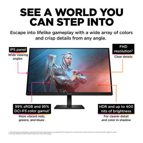 HP Omen 780F9AA 27" Fhd 165Hz 1ms FreeSync Gaming Monitor - Hdr & Adjustable - image 7