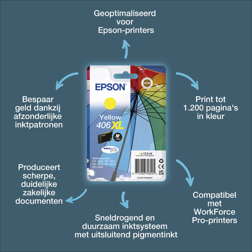 Epson 406XL Umbrella DURABrite Ultra inktcartridge 1 stuk(s) Origineel Hoog (XL) rendement Geel