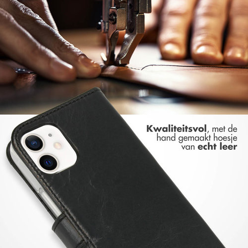 Selencia Echt Lederen Bookcase iPhone 12 Mini - Zwart, afbeelding 2
