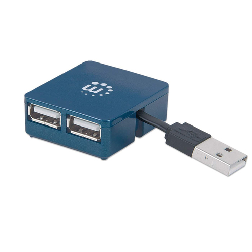 Manhattan USB-A 4-Port Micro Hub, 4x USB-A Ports, Blue, 480 Mbps (USB 2.0), USB powered (no external power supply required), Hi-Speed USB, Three Year Warranty,