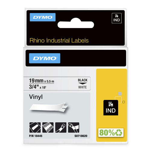 Dymo 18445 Rhino Label Printer Tape 19mmx5.5m Black on White S0718620 - image 2
