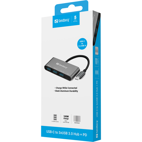 Sandberg USB-C to 3xUSB 3.0 Hub + PD – image 3