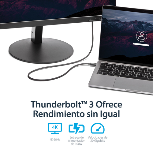 StarTech.com Cable Thunderbolt 3 Pasivo de 1m - 20Gbps - PD 100W - Vídeo 4K - Cable Thunderbolt - Certificado Thunderbolt - Compatible con USB4 / Modo Alt DP - Thunderbolt 4 - USB 3.2 - USB-C