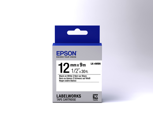 Etikettenband Epson LK-4WBN - 12 mm x 9 m Länge - Schwarz auf Weiß - 1 Pack