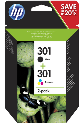 HP 301 Black Standard Capacity Tricolour Ink Cartridge 170 pages 3ml 150 pages 3ml Twinpack - N9J72AE