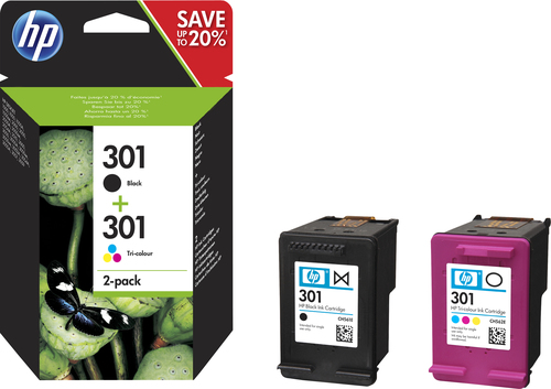 HP 2x 301 2-pack Black/Tri-color Original Ink Cartridges