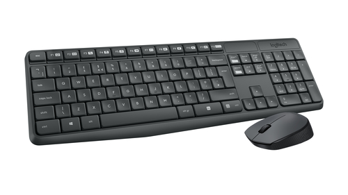 Logitech MK235 Tastatur & Maus - Kabellos, Funk USB, GrauOptische, Kabellos, Funk, USB, Grau - AA, AAA