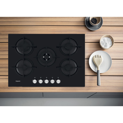 Hotpoint HGS72SBK 75cm 5 Burner Gas Hob on Black Glass Wok Burner - image 6