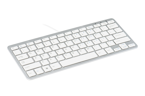 R-Go Tools R-Go Compact Keyboard, QWERTY (US), white, wired. Keyboard form factor: Mini. Keyboard style: Straight. Connect
