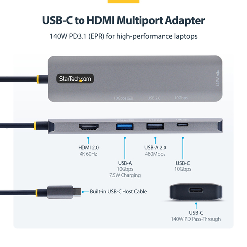 StarTech.com USB-C to HDMI Multiport Adapter with – image 9