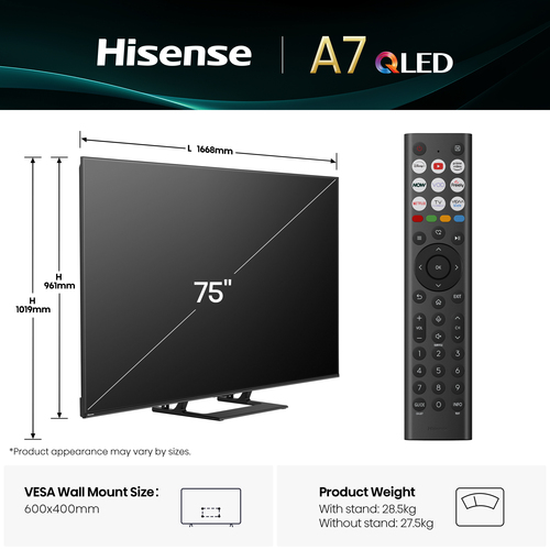 Hisense A7QTUK 75 inch Smart 4K Ultra HD Qled TV - image 4