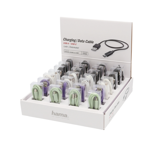 Hama 00187243 USB кабель USB 2.0 0,75 m USB A USB C 0,48 Gbit/s Черный, Зеленый, Пурпурный, Белый