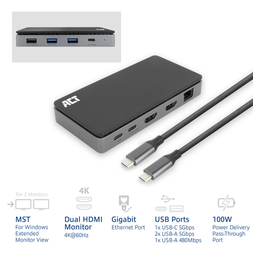 ACT USB-C Dual 4K Monitor MST Dockingstation – Foto 3 von 9