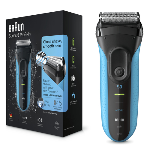 Braun Series 3 3010 Wet & Dry Foolium pardel Trimmer Must, Sinine