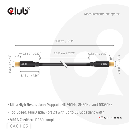 Club 3D DisplayPort kabel 1m – billede 3