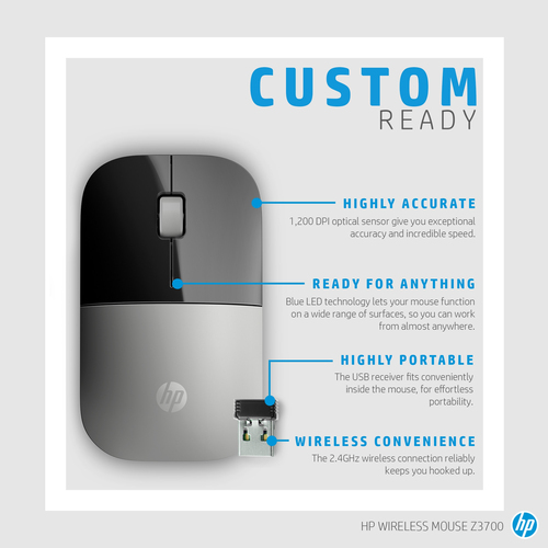 HP Z3700 mouse RF Wireless Optical 1200 Dpi Ambidextrous - image 6