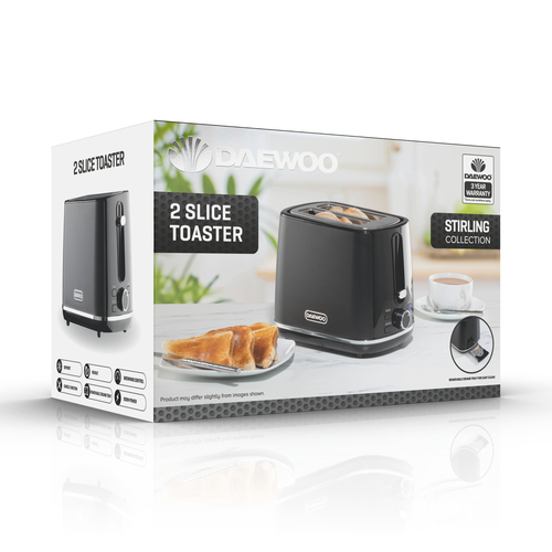 Daewoo 'Stirling' Series Two Slice Toaster With Reheat Defrost & 7 Browning Functions in Black - Black - image 1