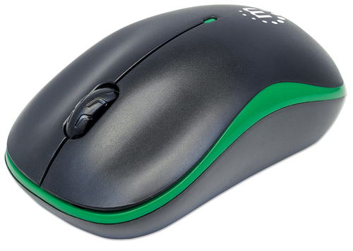 Manhattan Success Wireless Mouse, Black/Green, 1000dpi, 2.4Ghz (up to 10m), USB, Optical, Three Button with Scroll Wheel, 