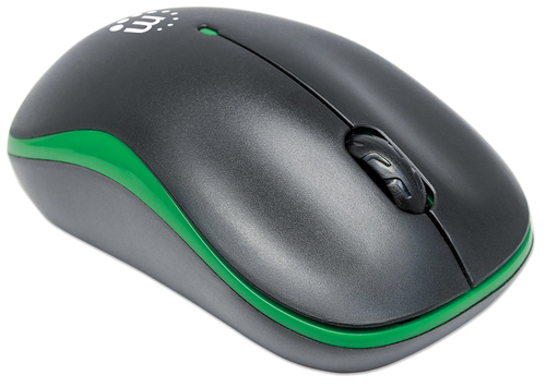 Manhattan Success Wireless Mouse, Black/Green, 1000dpi, 2.4Ghz (up to 10m), USB, Optical, Three Button with Scroll Wheel, 