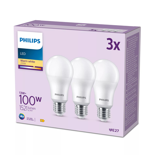 Philips Ampoule LED mate - 100 W - E27 - Lumière blanc chaud - Lot de 3 – Photo 4 sur 4