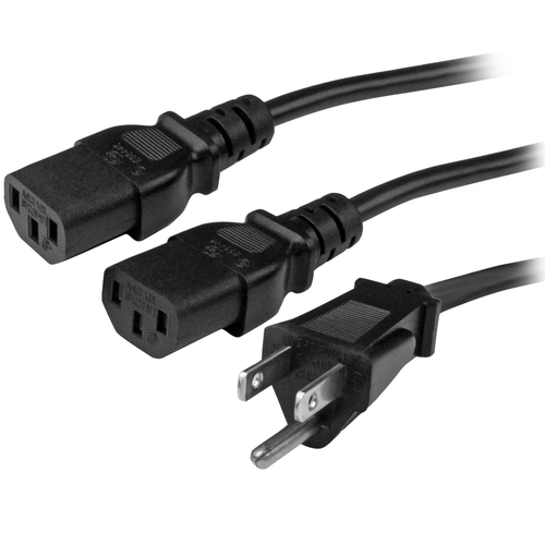 10FT (3M) 18AWG FLEXIBLE COMPUTER POWER Y CABLE W/ NEMA 5-15P AND 2X IEC 60320 C