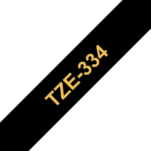 Original Brother P-Touch TZE334 12mm Gloss Tape - Gold on Black - image 1