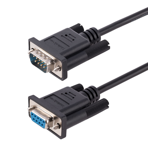 StarTech.com 3m RS232 Serial Null Modem Cable, Crossover Serial Cable w/Al-Mylar Shielding, DB9 Serial COM Port Cable Female to Male, Compatible w/DTE Devices - Tool-Less Design w/Thumbscrews, Black, F/M (9FMNM-3M-RS232-CABLE) Nulmodem-kabel 3m Sort