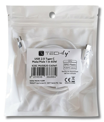 Techly Kabel USB 2.0 Type C M/M weiß 1m, afbeelding 2